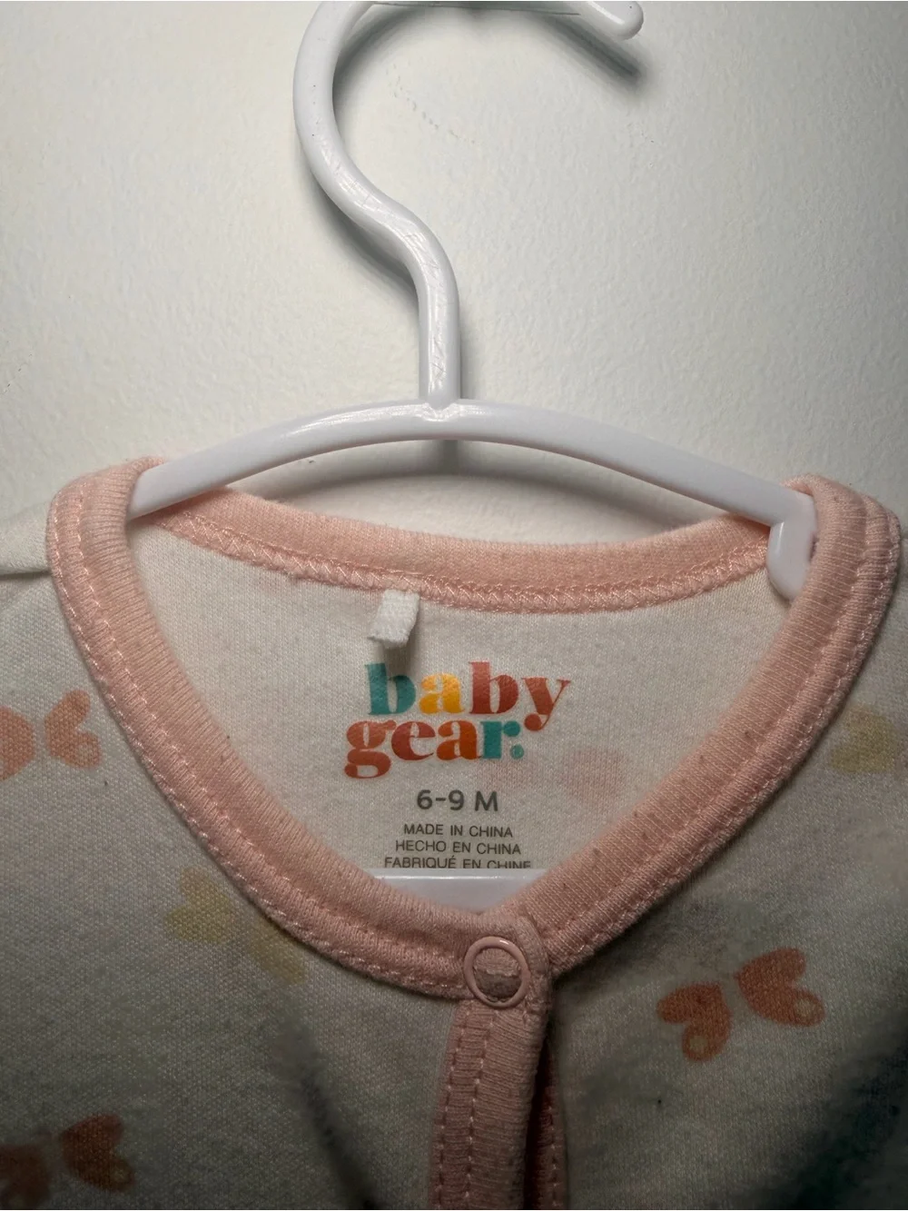 Baby gear butterfly pattern white pink footed coveralls pajama button clasp
